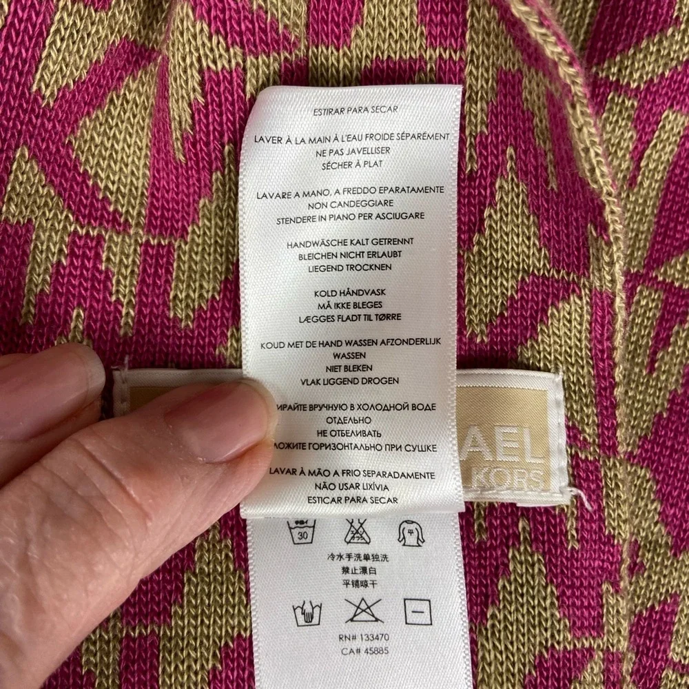 Michael Kors MK Logo Monogram Scarf Pink Tan Knit Designer Wrap